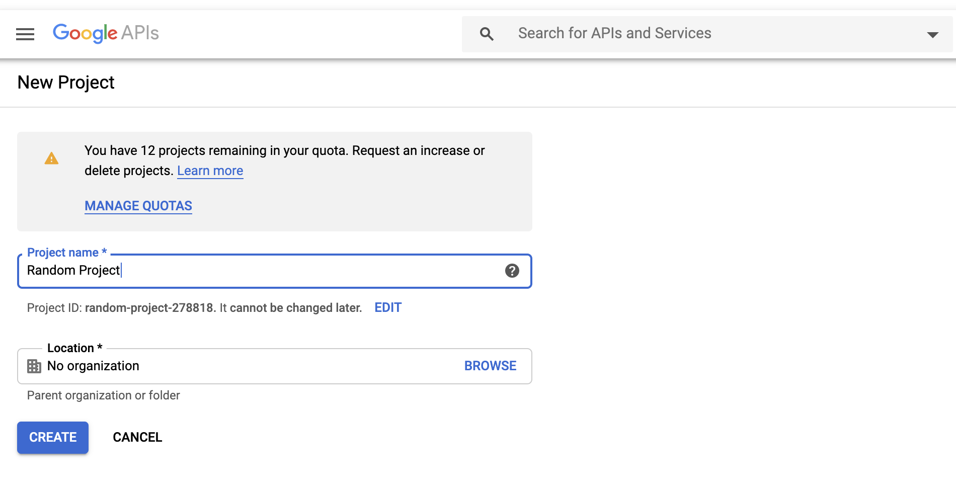 Google API New Project